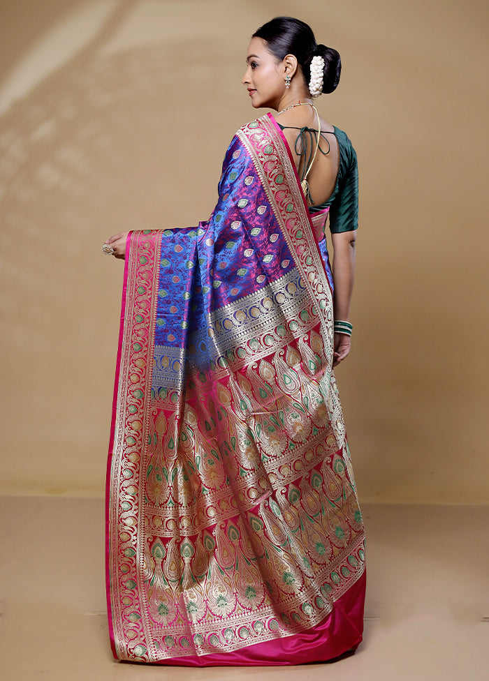 Blue Handloom Tanchoi Pure Silk Saree With Blouse Piece