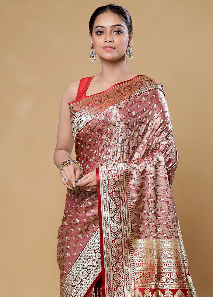 Cream Handloom Tanchoi Pure Silk Saree With Blouse Piece