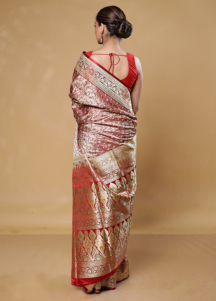 Cream Handloom Tanchoi Pure Silk Saree With Blouse Piece