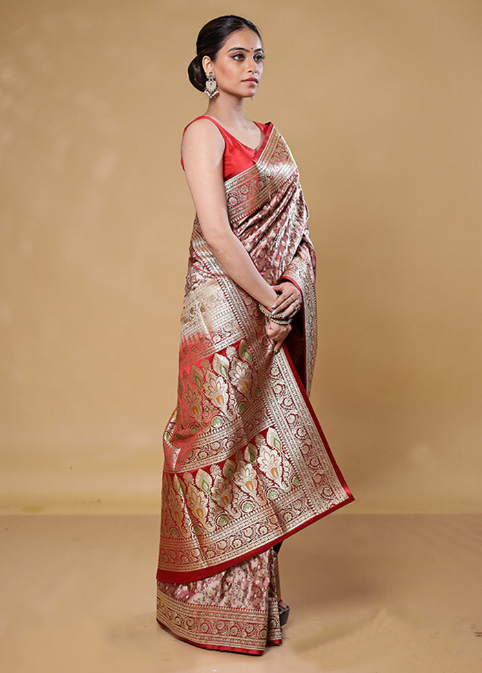 Cream Handloom Tanchoi Pure Silk Saree With Blouse Piece