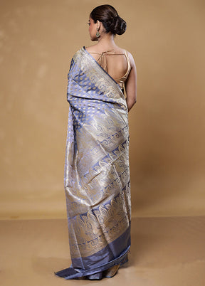 Grey Handloom Banarasi Pure Silk Saree With Blouse Piece