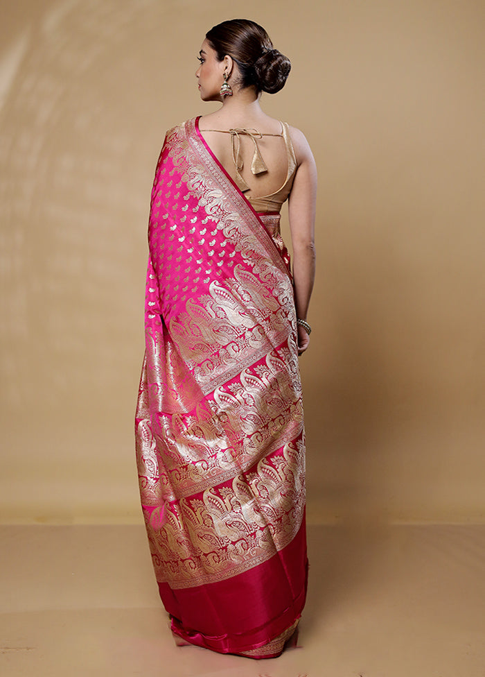 Pink Handloom Banarasi Pure Silk Saree With Blouse Piece