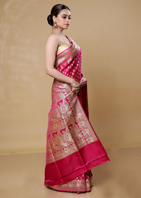 Pink Handloom Banarasi Pure Silk Saree With Blouse Piece