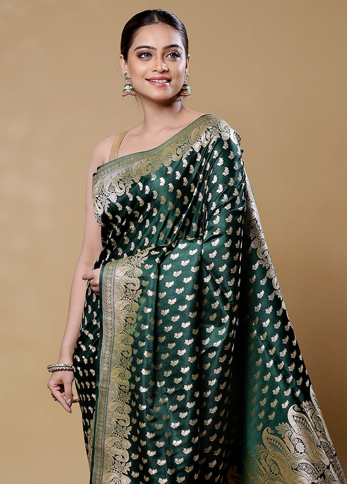 Green Handloom Banarasi Pure Silk Saree With Blouse Piece