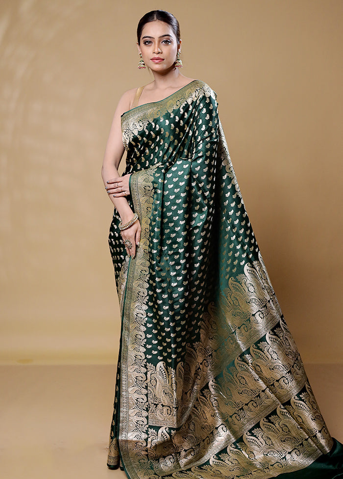 Green Handloom Banarasi Pure Silk Saree With Blouse Piece