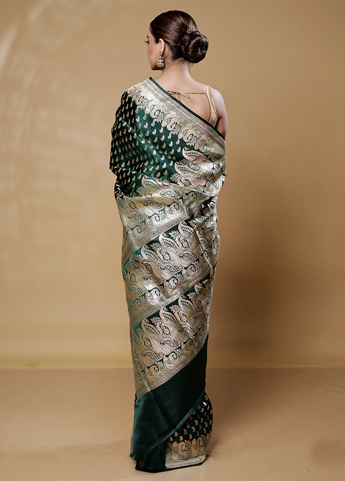 Green Handloom Banarasi Pure Silk Saree With Blouse Piece