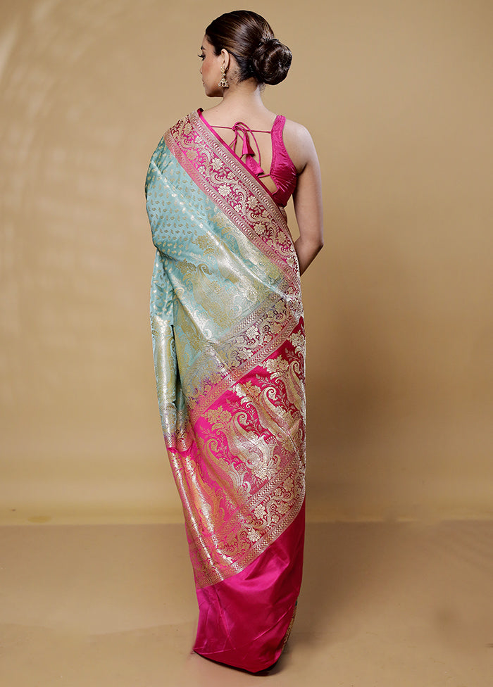 Green Handloom Banarasi Pure Silk Saree With Blouse Piece