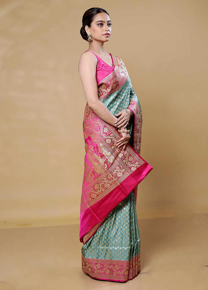 Green Handloom Banarasi Pure Silk Saree With Blouse Piece