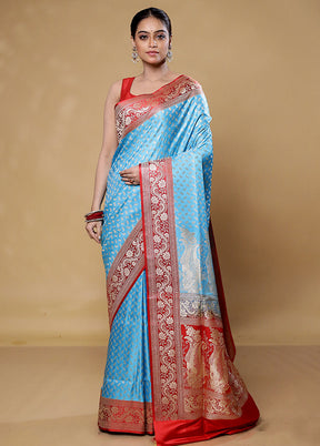 Blue Handloom Banarasi Pure Silk Saree With Blouse Piece