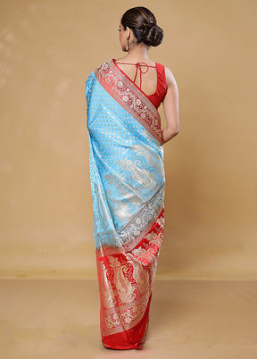 Blue Handloom Banarasi Pure Silk Saree With Blouse Piece