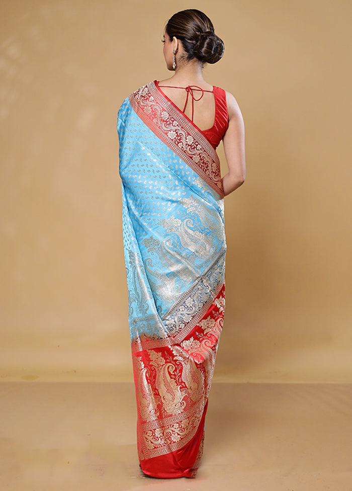 Blue Handloom Banarasi Pure Silk Saree With Blouse Piece