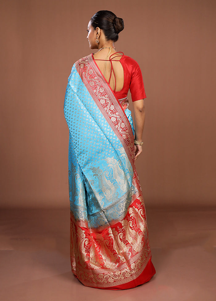 Blue Handloom Banarasi Pure Silk Saree With Blouse Piece