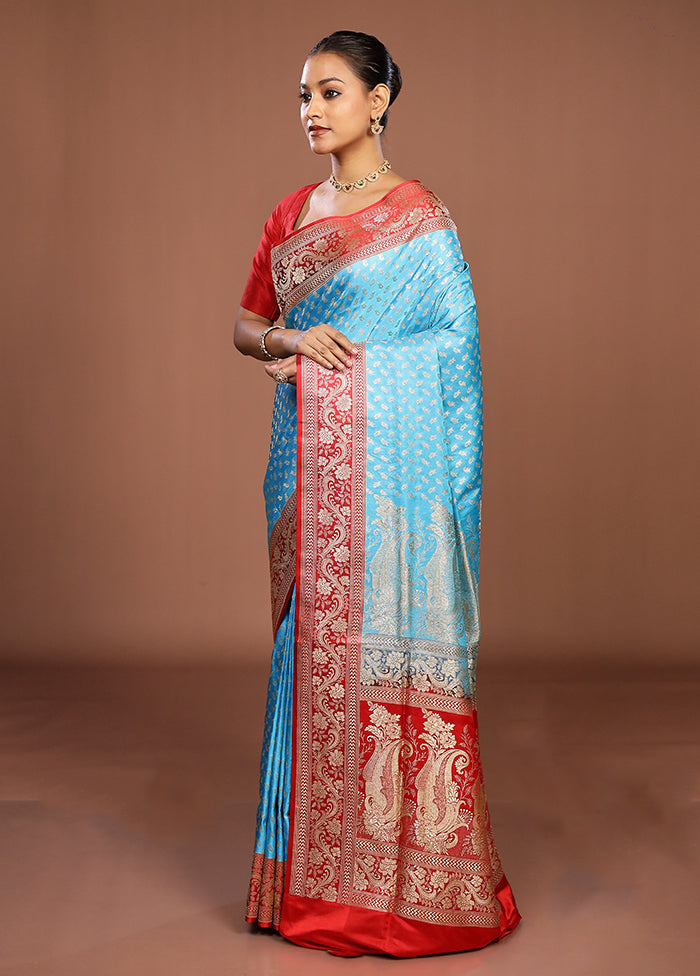 Blue Handloom Banarasi Pure Silk Saree With Blouse Piece