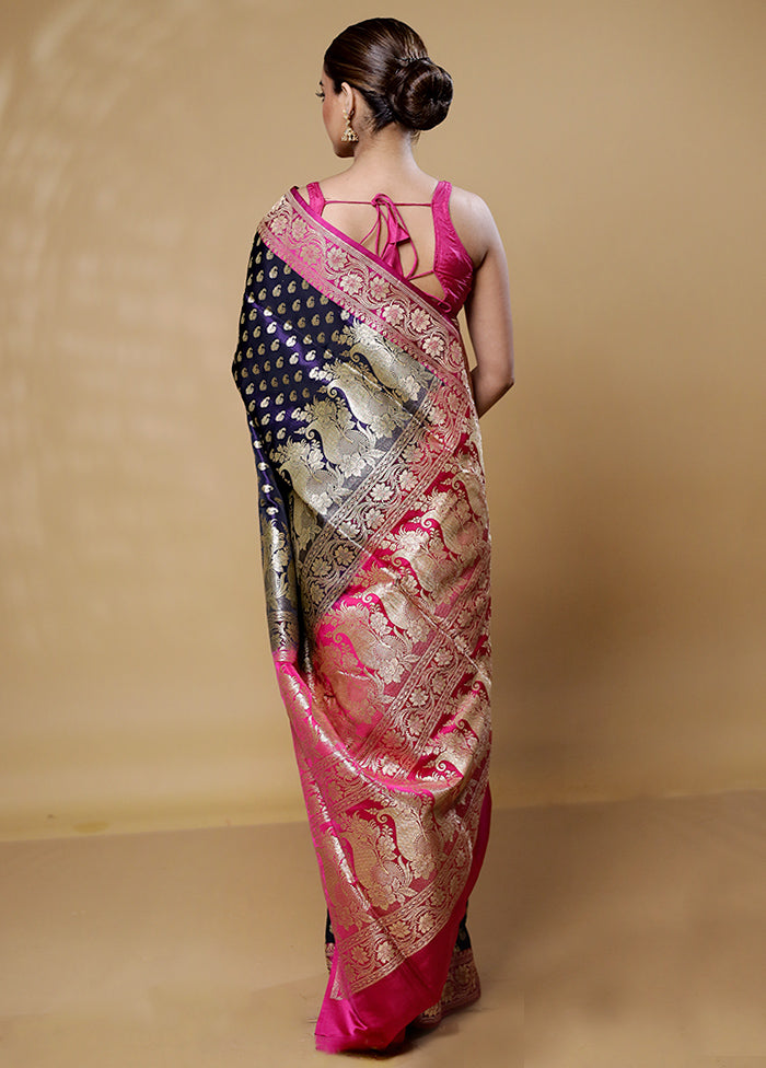 Violet Handloom Banarasi Pure Silk Saree With Blouse Piece