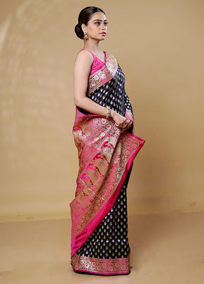 Black Handloom Banarasi Pure Silk Saree With Blouse Piece