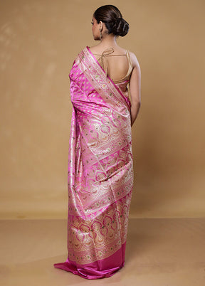 Pink Handloom Banarasi Pure Silk Saree With Blouse Piece