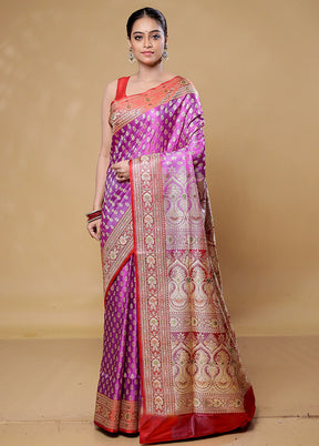 Pink Handloom Banarasi Pure Silk Saree With Blouse Piece