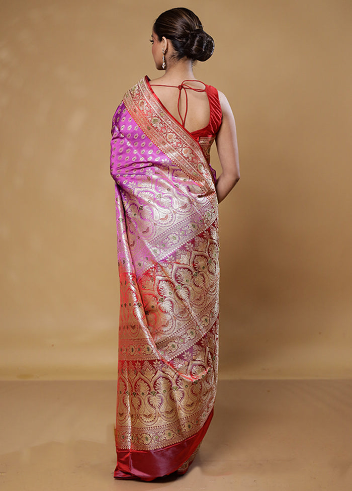 Pink Handloom Banarasi Pure Silk Saree With Blouse Piece