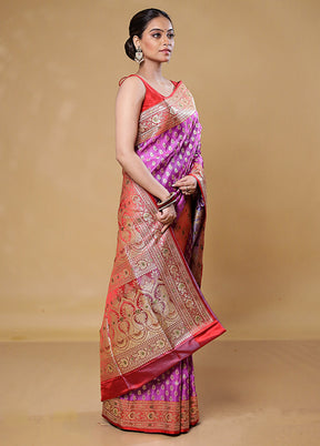 Pink Handloom Banarasi Pure Silk Saree With Blouse Piece