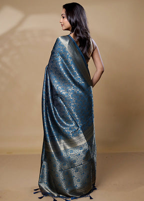 Blue Dupion Silk Saree With Blouse Piece