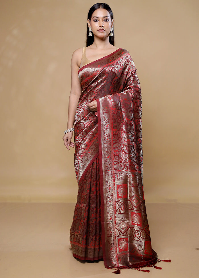 Maroon Dupion Silk Saree With Blouse Piece