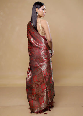 Maroon Dupion Silk Saree With Blouse Piece