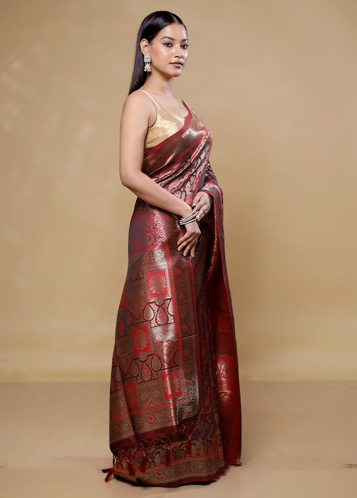 Maroon Dupion Silk Saree With Blouse Piece