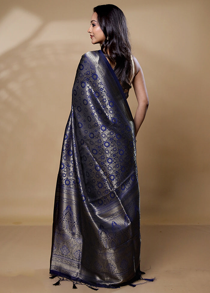 Blue Dupion Silk Saree With Blouse Piece