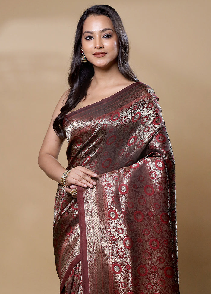 Brown Dupion Silk Saree With Blouse Piece