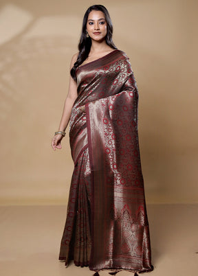 Brown Dupion Silk Saree With Blouse Piece