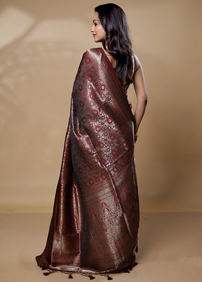 Brown Dupion Silk Saree With Blouse Piece