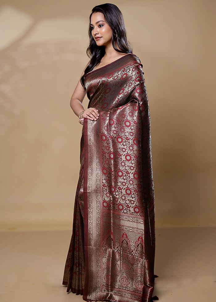 Brown Dupion Silk Saree With Blouse Piece