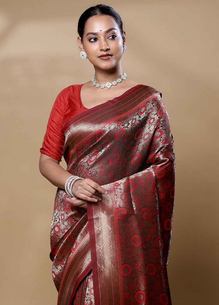 Maroon Dupion Silk Saree With Blouse Piece