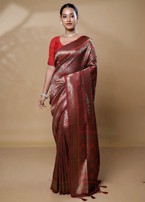 Maroon Dupion Silk Saree With Blouse Piece