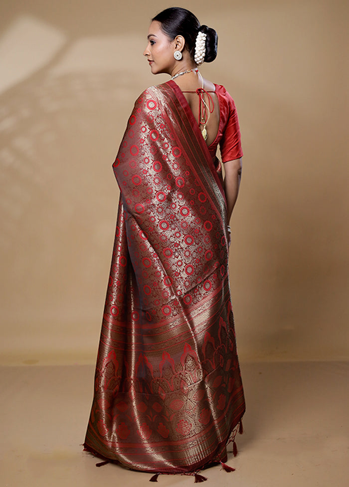 Maroon Dupion Silk Saree With Blouse Piece