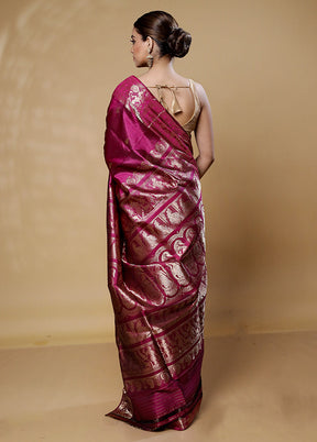 Purple Handloom Baluchari Pure Silk Saree With Blouse Piece