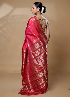 Red Handloom Baluchari Pure Silk Saree With Blouse Piece