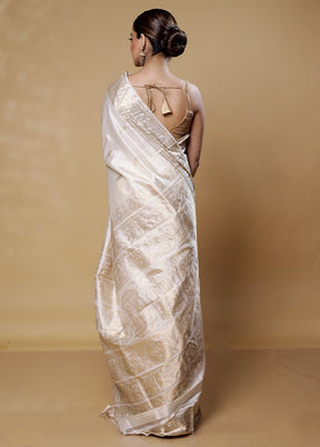 White Handloom Baluchari Pure Silk Saree With Blouse Piece