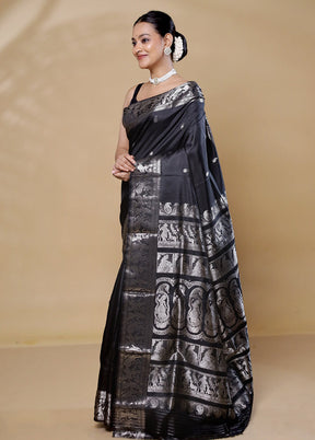 Black Handloom Baluchari Pure Silk Saree With Blouse Piece