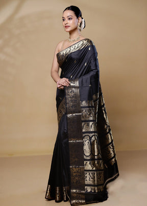 Black Handloom Baluchari Pure Silk Saree With Blouse Piece