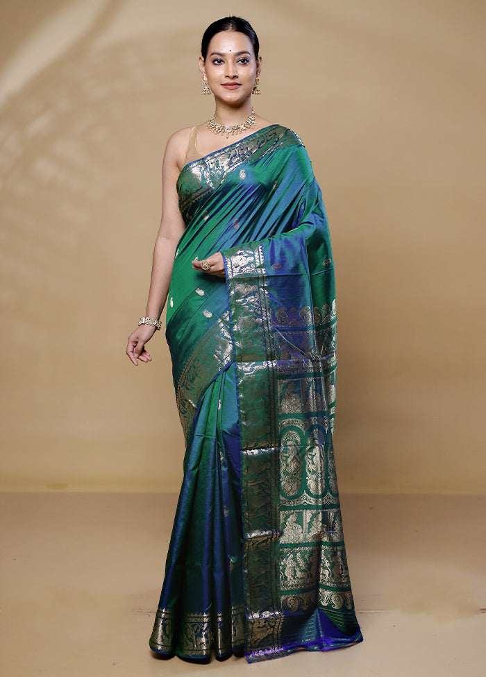 Green Handloom Baluchari Pure Silk Saree With Blouse Piece