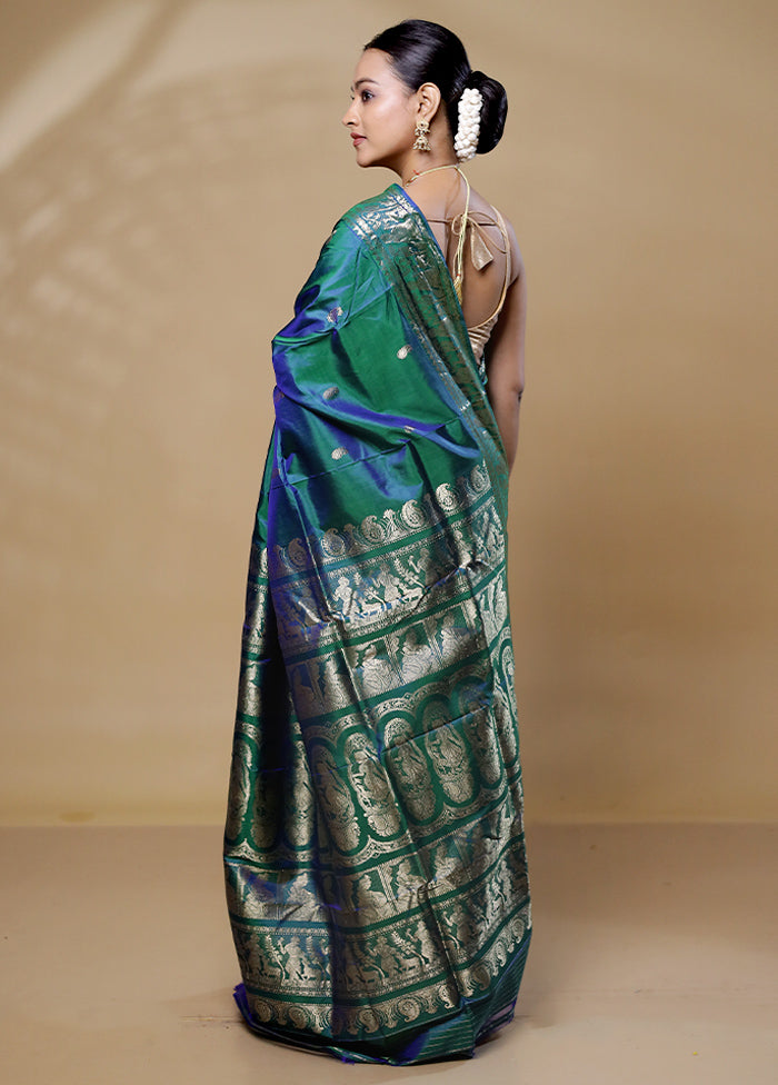 Green Handloom Baluchari Pure Silk Saree With Blouse Piece