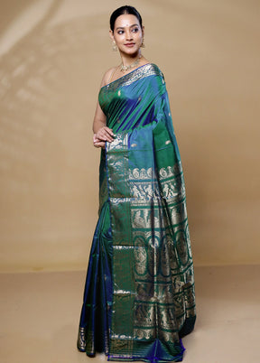 Green Handloom Baluchari Pure Silk Saree With Blouse Piece