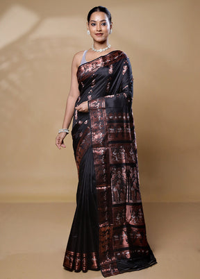 Black Handloom Baluchari Pure Silk Saree With Blouse Piece