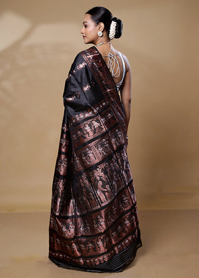 Black Handloom Baluchari Pure Silk Saree With Blouse Piece