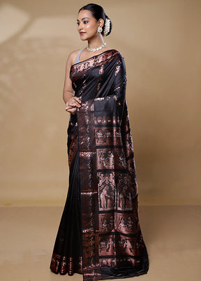 Black Handloom Baluchari Pure Silk Saree With Blouse Piece