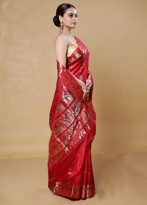 Red Handloom Baluchari Pure Silk Saree With Blouse Piece