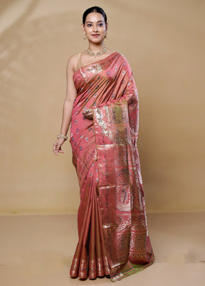 Pink Handloom Baluchari Pure Silk Saree With Blouse Piece