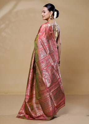 Pink Handloom Baluchari Pure Silk Saree With Blouse Piece