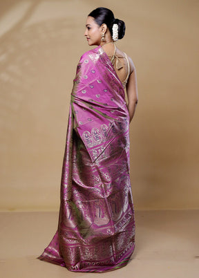 Pink Handloom Baluchari Pure Silk Saree With Blouse Piece